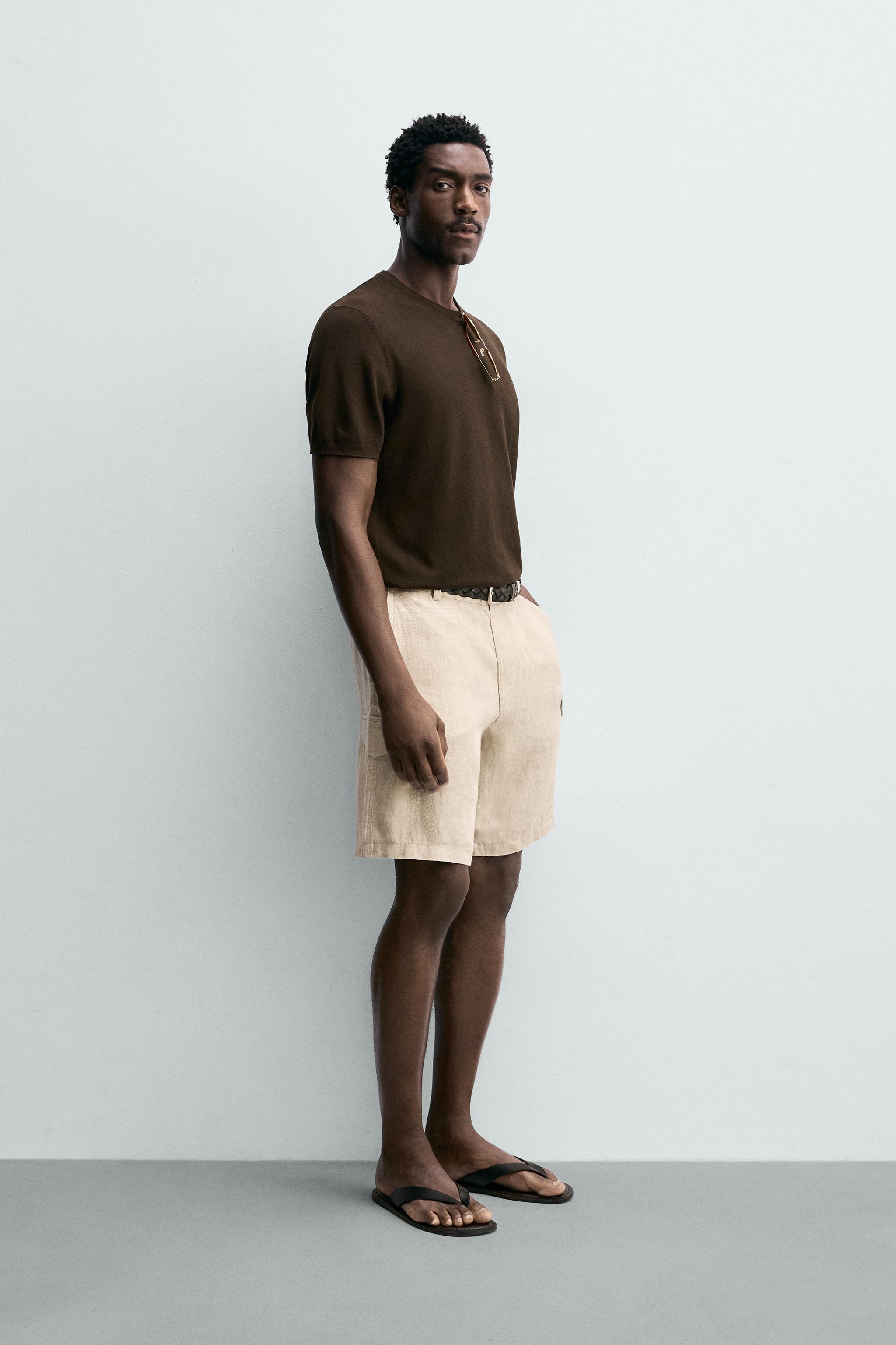REGULAR FIT 100% LINEN CARGO SHORTS